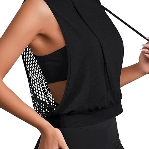 Women’s Black Mesh Back Sleeveless Hoodie Top