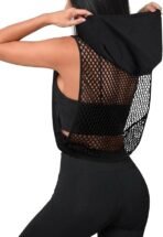 Women’s Black Mesh Back Sleeveless Hoodie Top - Image 3