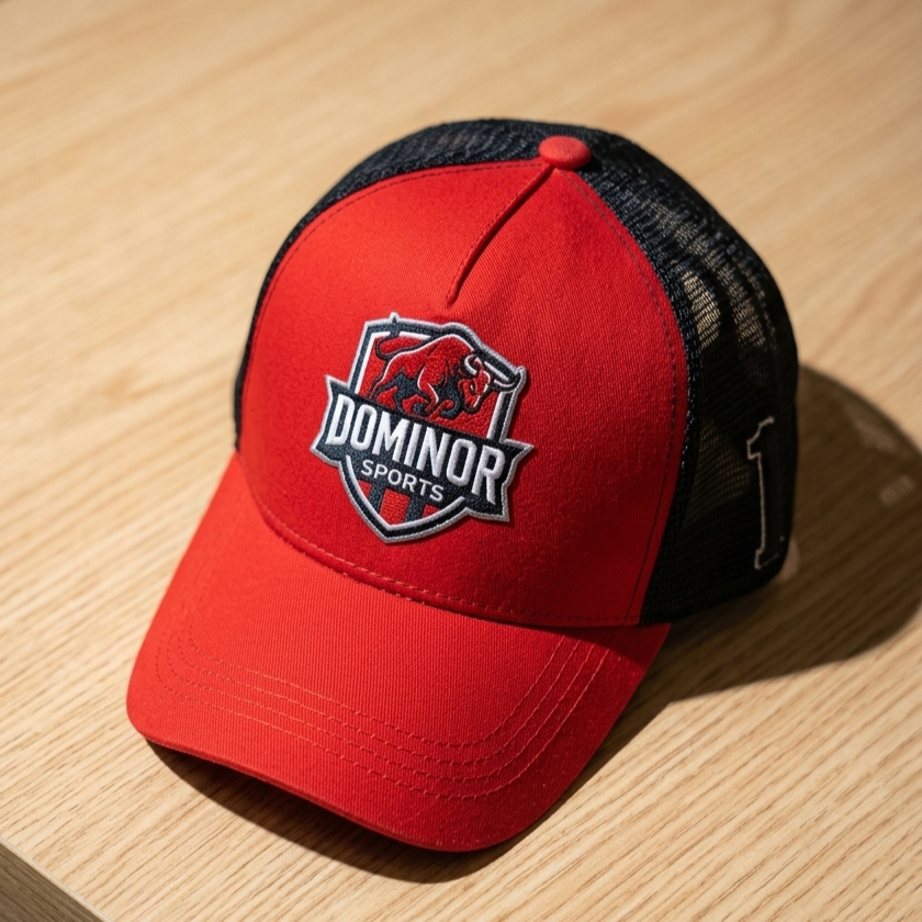 Gemini_Generated_Image_yd05jyyd05jyyd05 Dominor Sports Red & Black Trucker Cap - Image 1