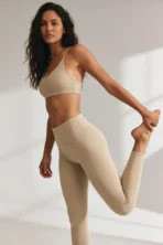 Women’s Neutral Ribbed Scrunch-Bum Biker Shorts & Sports Bra Set - Image 3