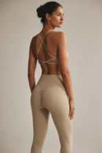 Women’s Neutral Ribbed Scrunch-Bum Biker Shorts & Sports Bra Set - Image 4