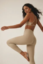 Women’s Neutral Ribbed Scrunch-Bum Biker Shorts & Sports Bra Set - Image 6