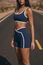 Women’s Contrast-Trim Cross-Waist Activewear Set - Image 3