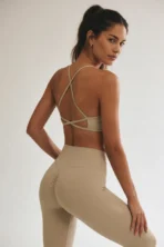 Women’s Neutral Ribbed Scrunch-Bum Biker Shorts & Sports Bra Set - Image 7