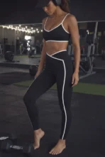 Women’s Cross-Waistband Contrast Piping Activewear Set - Image 2